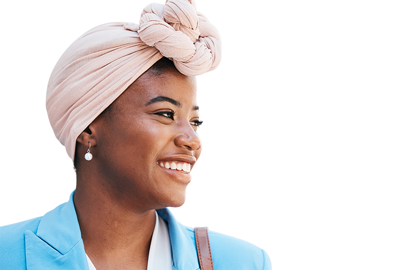 Smiling professional in a headwrap