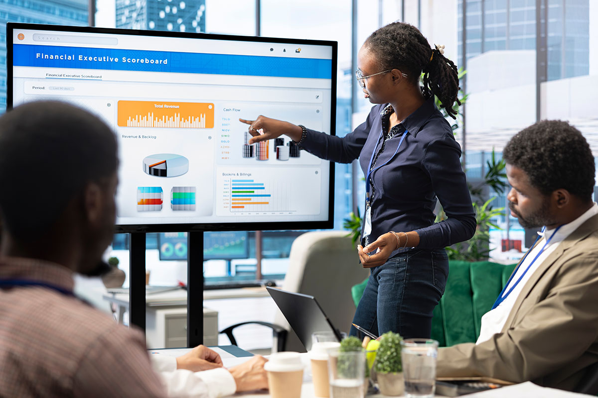 Team reviewing financial dashboards